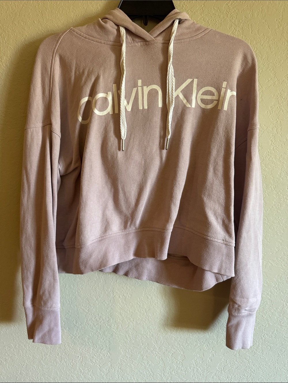 Calvin Klein Light Dusty Pink Logo Hoodie with White Drawcords